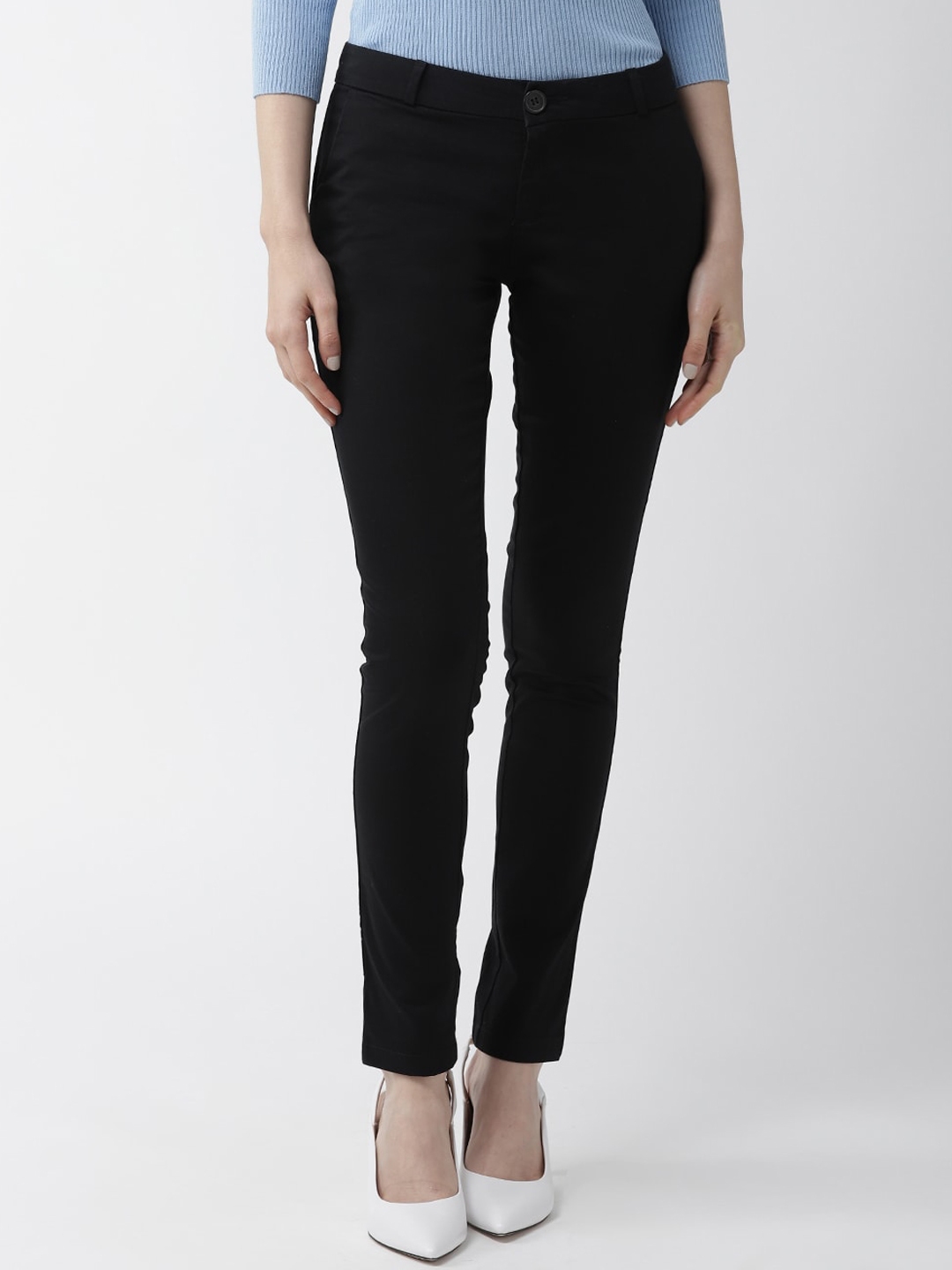 Buy Xpose Women Black Comfort Slim Fit Cotton Trousers - Trousers for ...