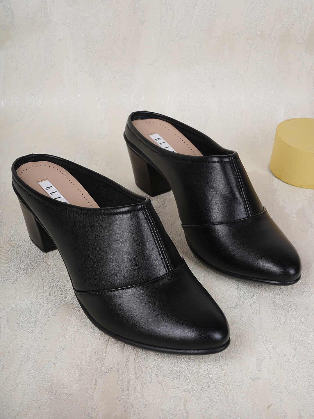 womens black heeled mules