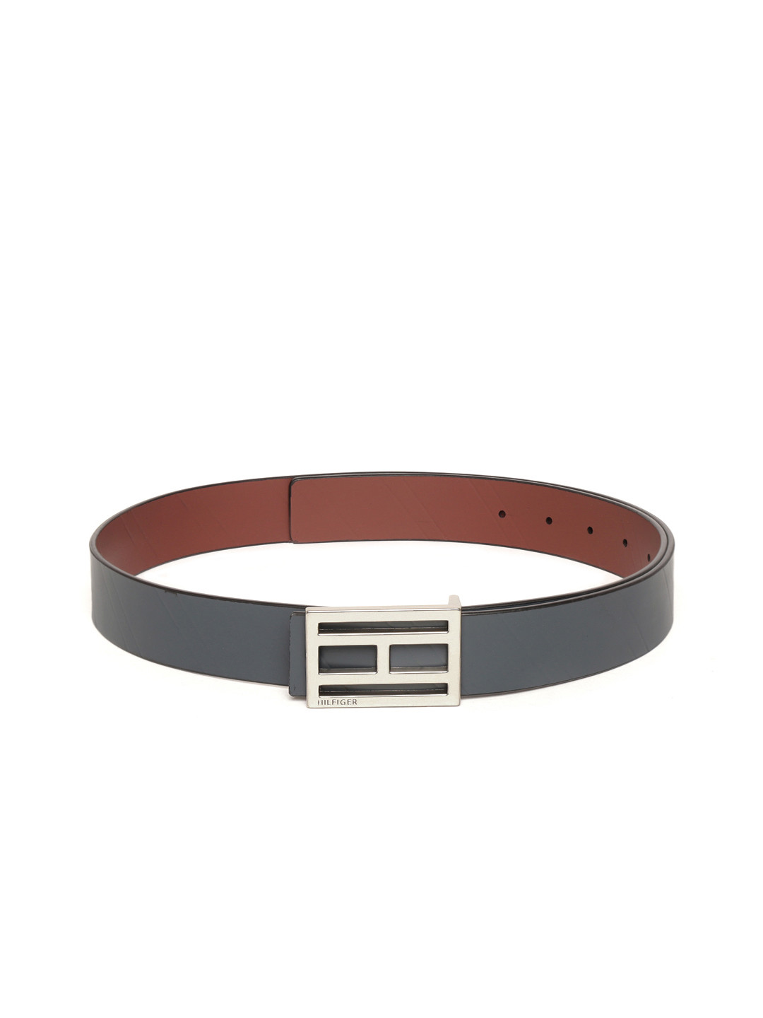 Buy Tommy Hilfiger Men Navy Blue & Burgundy Reversible Textured Leather