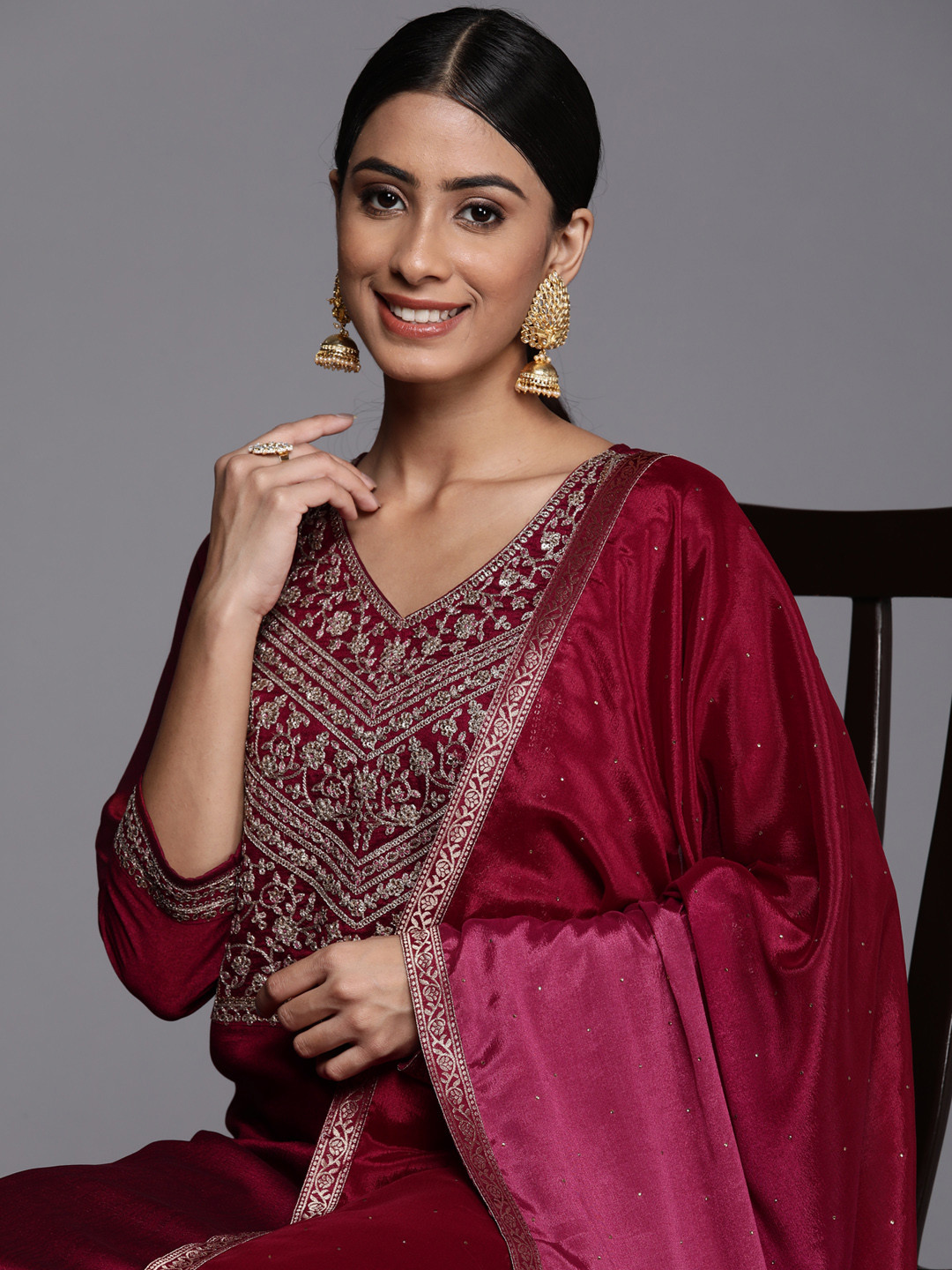 Women Liva Fuchsia Placement Print Kurta