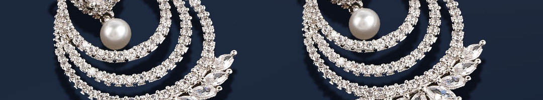 Buy Amavi White & Silver Toned Rhodium Plated Embellished Drop Earrings ...