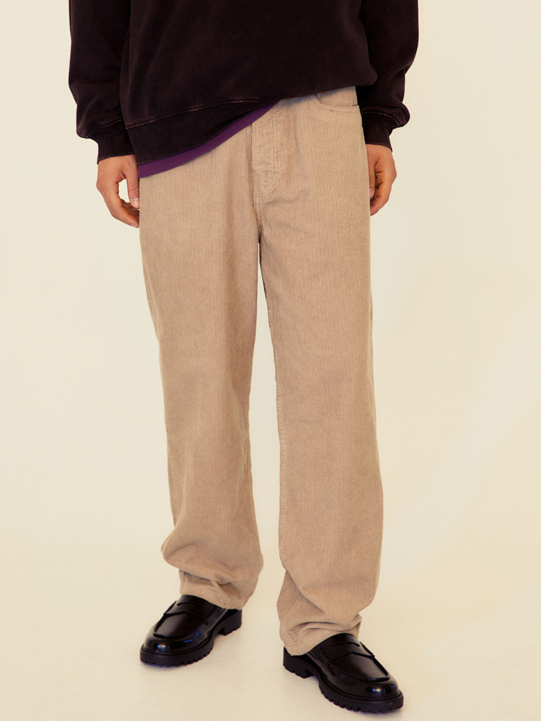 Buy H&M Men Beige Loose Fit Corduroy Trousers Trousers for Men