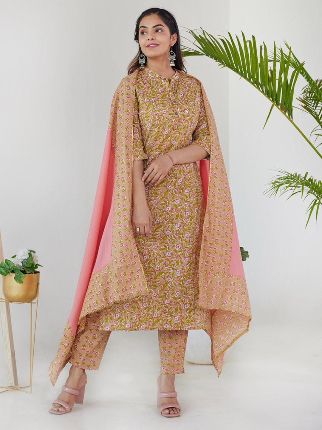 Women’s Mustard Yellow Cotton Printed Long Kurti | Straight Fit Ethnic Daily Wear Kurta for Women main image 1