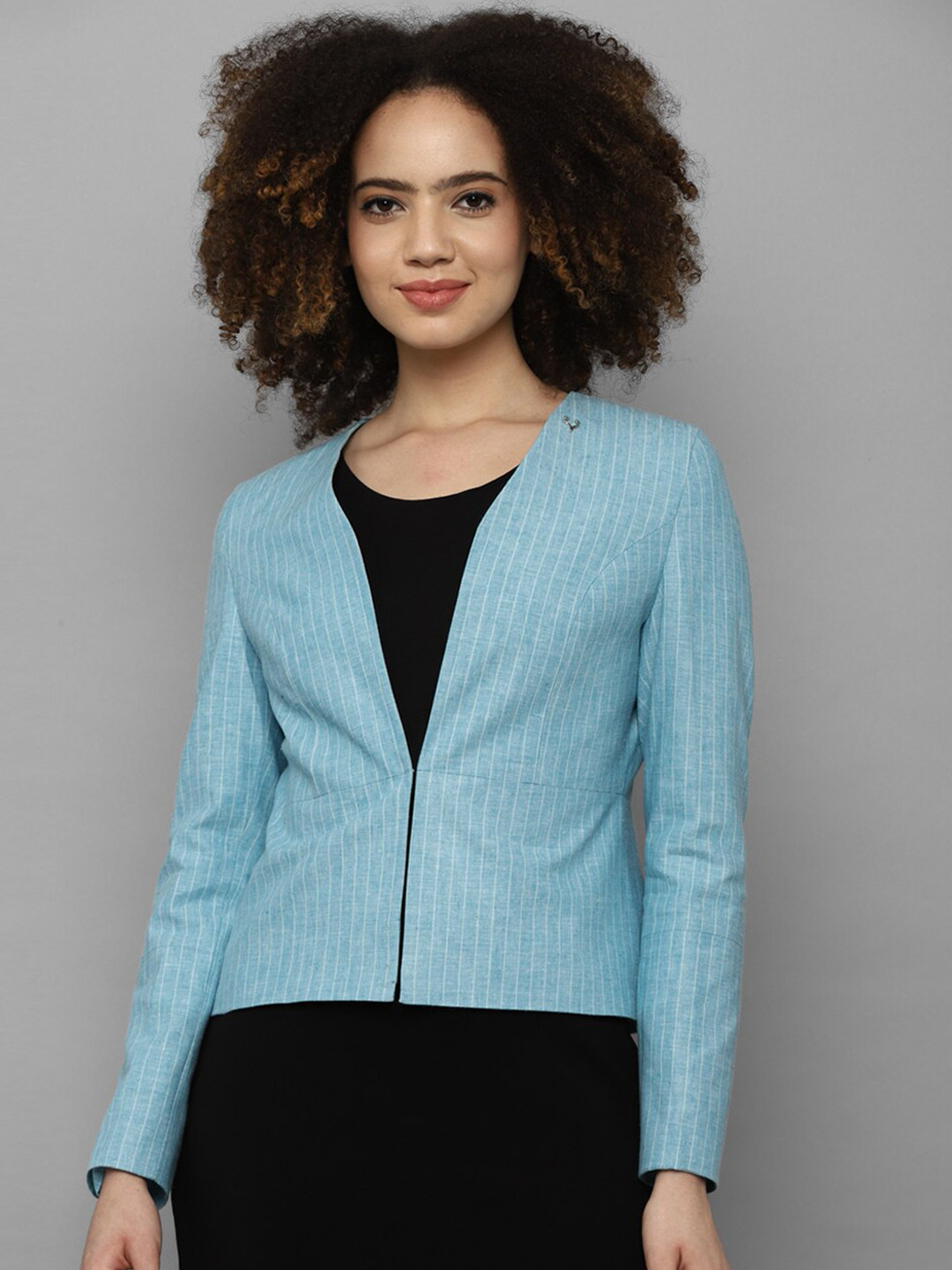 Buy Allen Solly Women Blue Striped Single Breasted Blazers Blazers