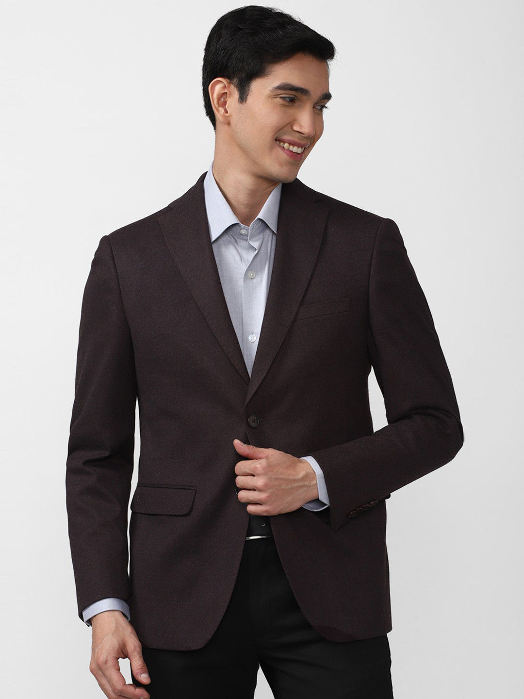 Mens Maroon Tuxedo Jacket with Blue Satin Shawl Lapel  Slim Fit Formal Blazer in Burgundy and Navy Blue main image 1