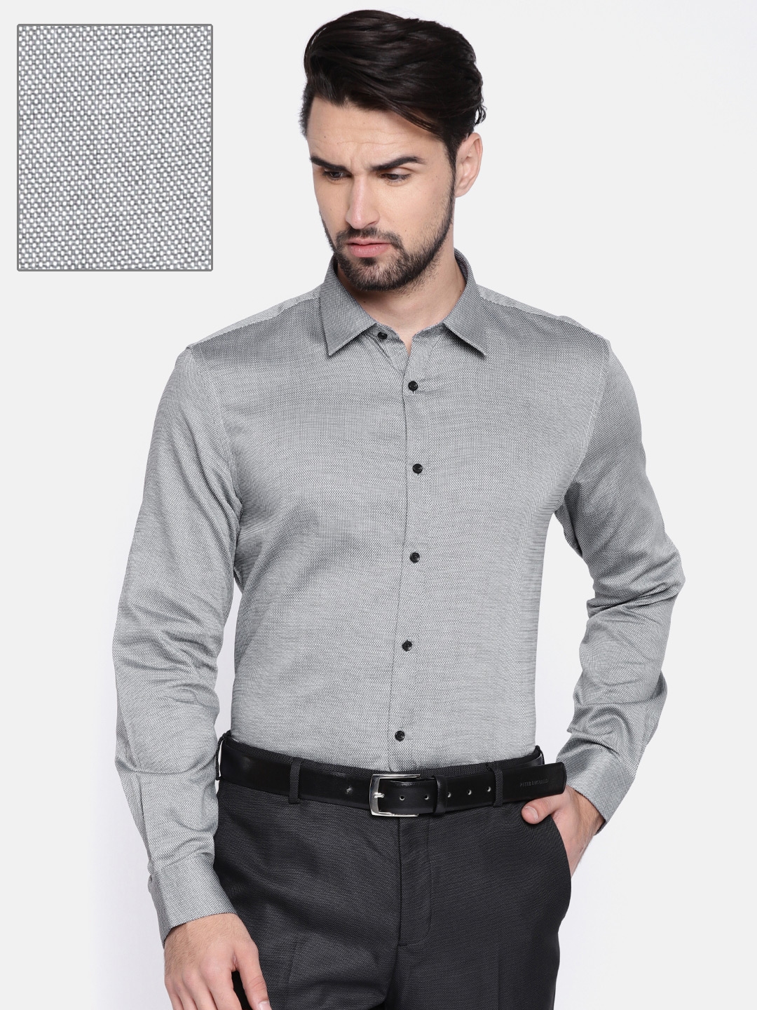 Buy Blackberrys Men Grey Slim Fit Self Design Partywear Shirt - Shirts ...