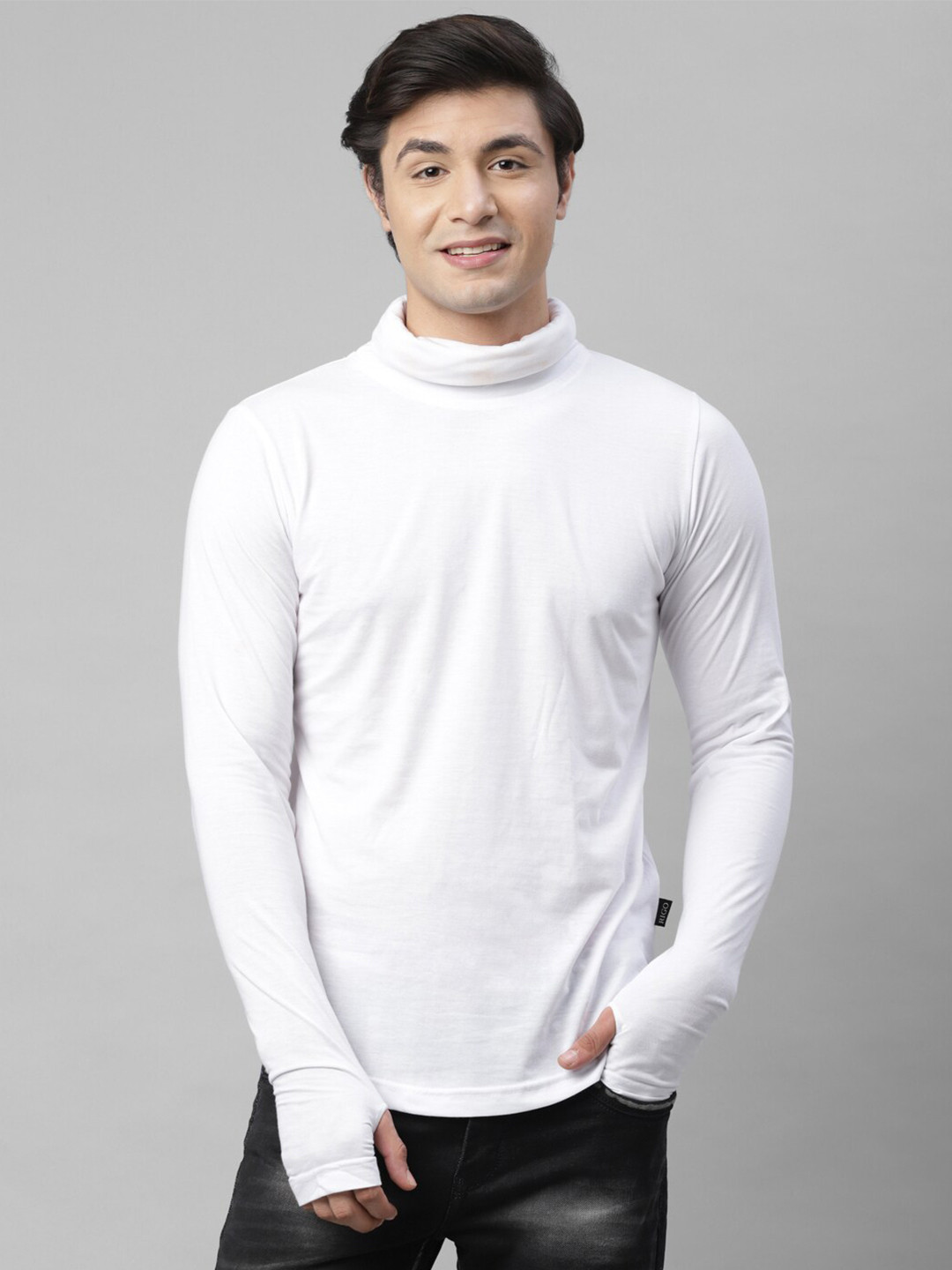 Buy Rigo Men White High Neck Slim Fit Cotton T Shirt - Tshirts for Men ...