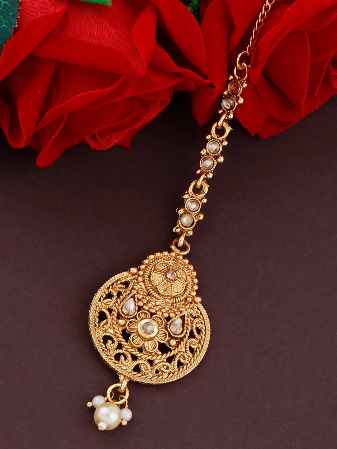 Buy Silver Shine Gold Plated Maang Tikka Head Jewellery for Women