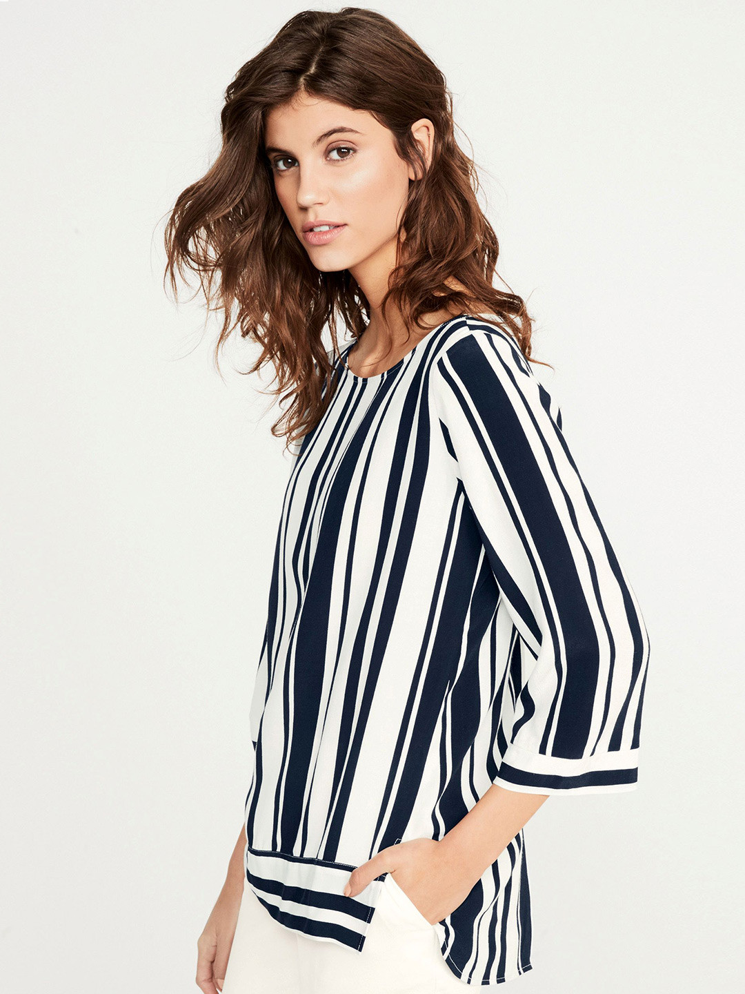 Buy Next Women Navy Blue Striped Boxy Top Tops for Women 1968814 Myntra