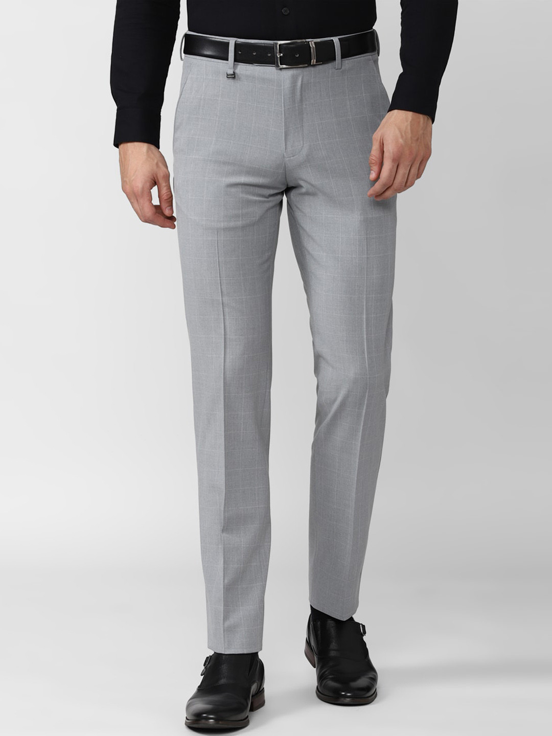 Buy Van Heusen Men Grey Solid Slim Fit Formal Trousers - Trousers for ...