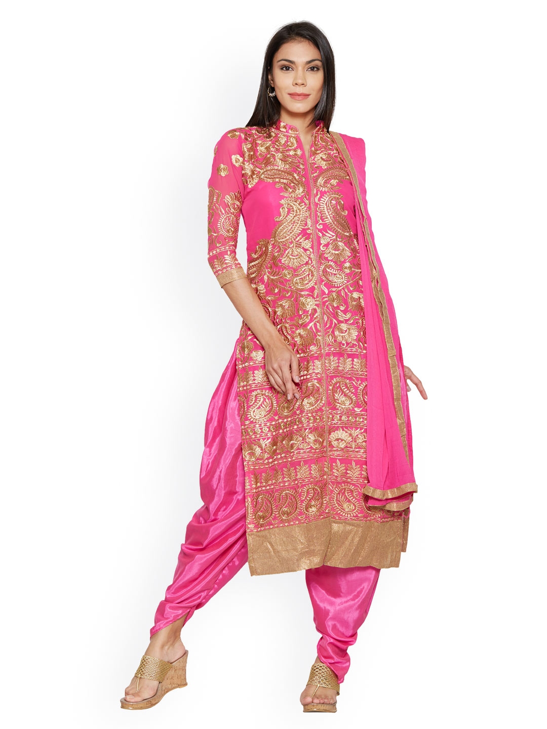 Buy Aaina Pink Poly Chiffon Unstitched Dress Material - Dress Material ...