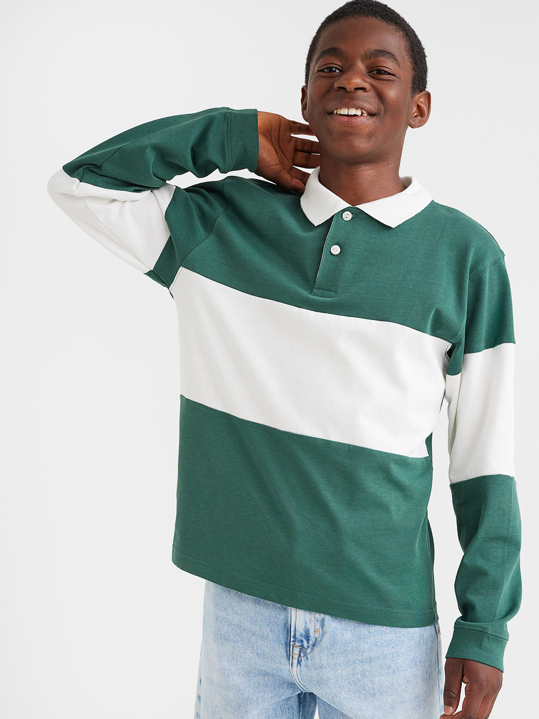 Buy H&M Green & White Boys Cotton Rugby Shirt Tshirts for Boys