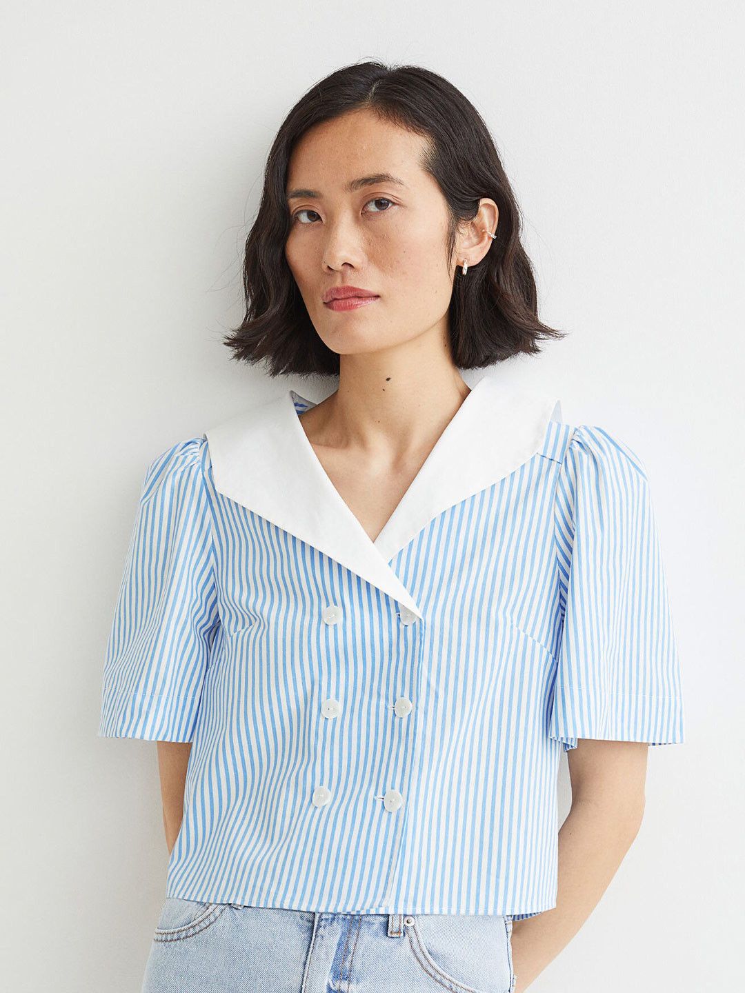 Buy H&M Blue Sailor Collar Blouse Tops for Women 19694186 Myntra