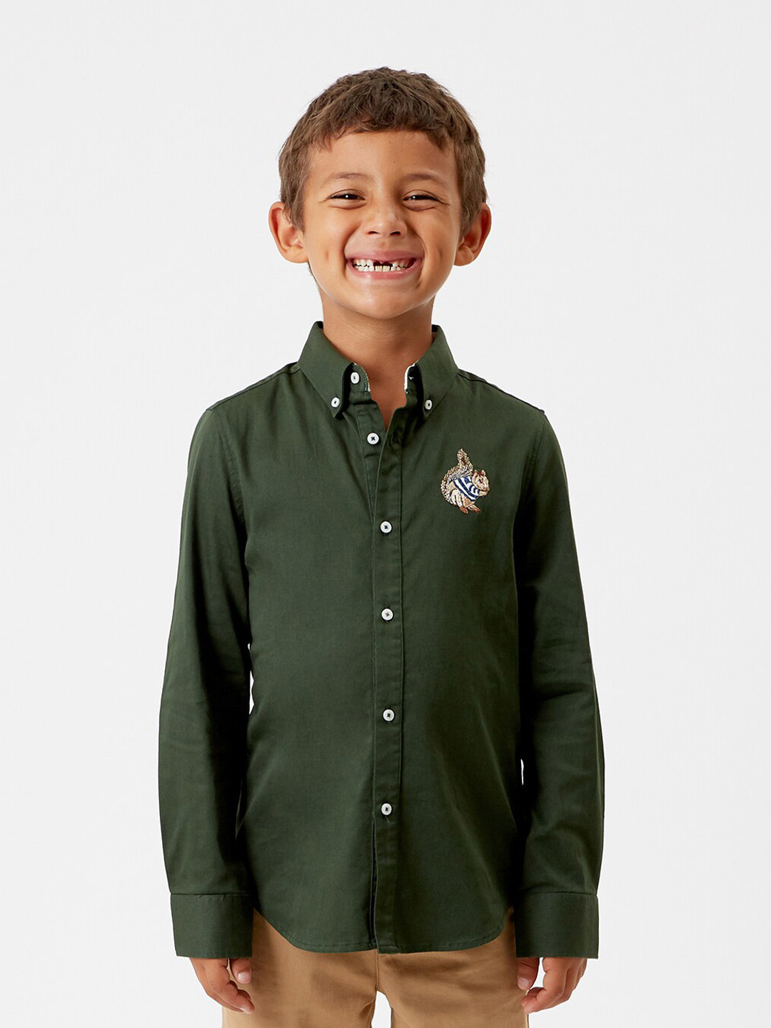 Buy One Friday Boys Olive Green Comfort Casual Cotton Shirt Shirts