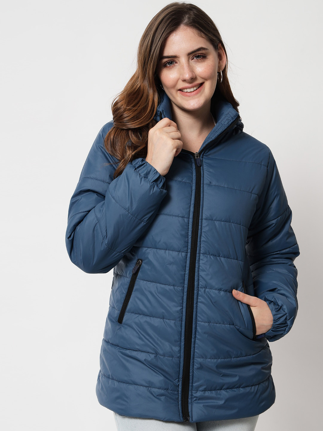 Thorny Path Blue Women's Stand Collar Padded Jacket
