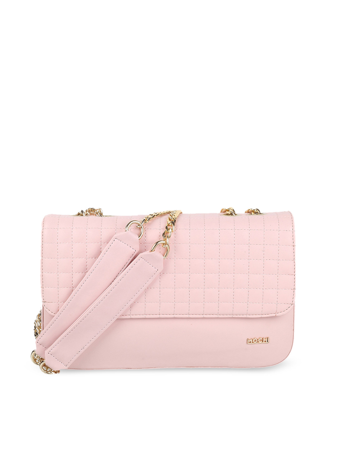 Buy Mochi Pink Textured Structured Sling Bag With Quilted Handbags