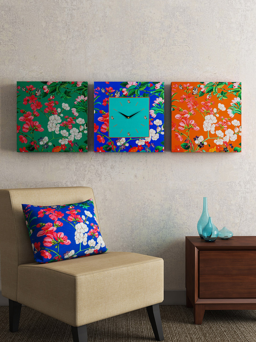 Buy SEJ By Nisha Gupta Set Of 2 Wall Art And 1 Square 35.5 Cm Analogue
