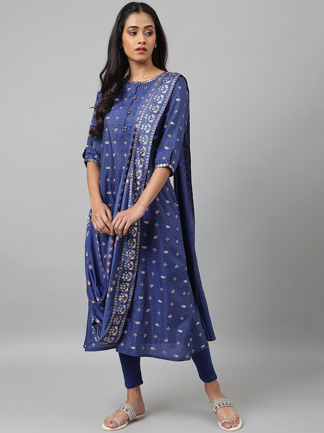 Buy W Women Festive Floral Print Shantung Kurta With Tight Kurta Sets