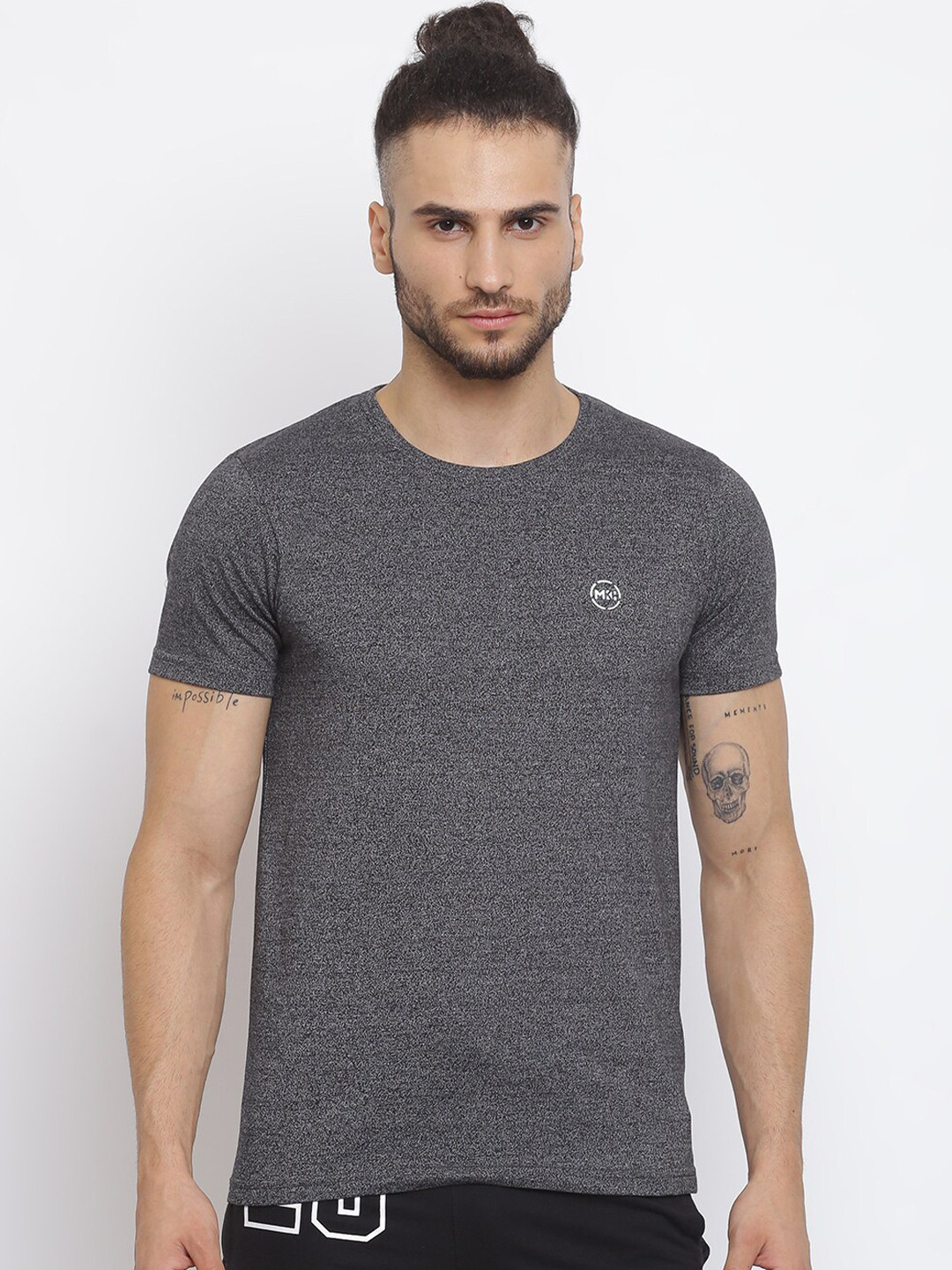 Buy MKH Men Grey Solid Cotton Sports T Shirt Tshirts for Men 19716230