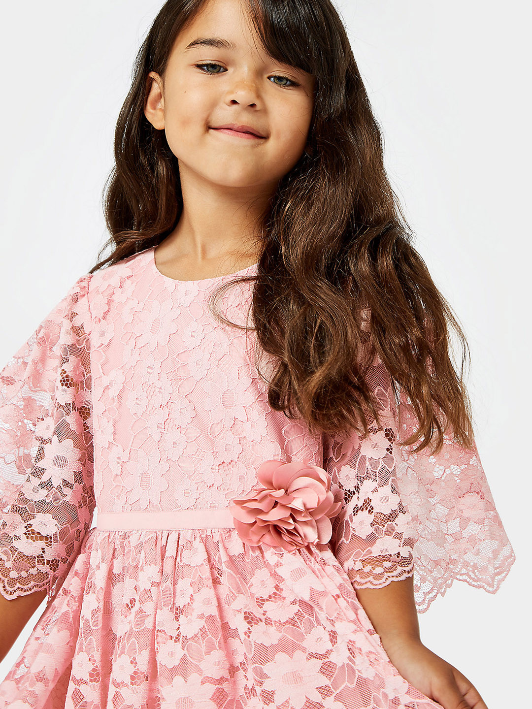 Buy Mothercare Girls Floral Self Design Flared Sleeves Lace Inserts ...