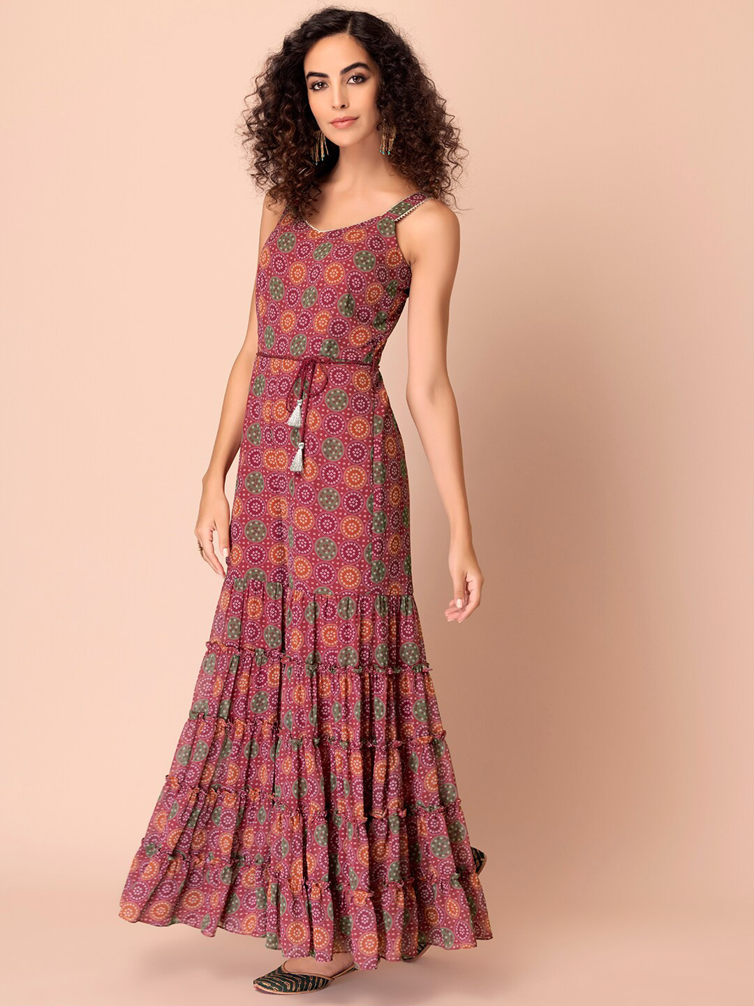 Bandhani Halter Jumpsuit with Drop Crotch In Magenta Pink main image 1
