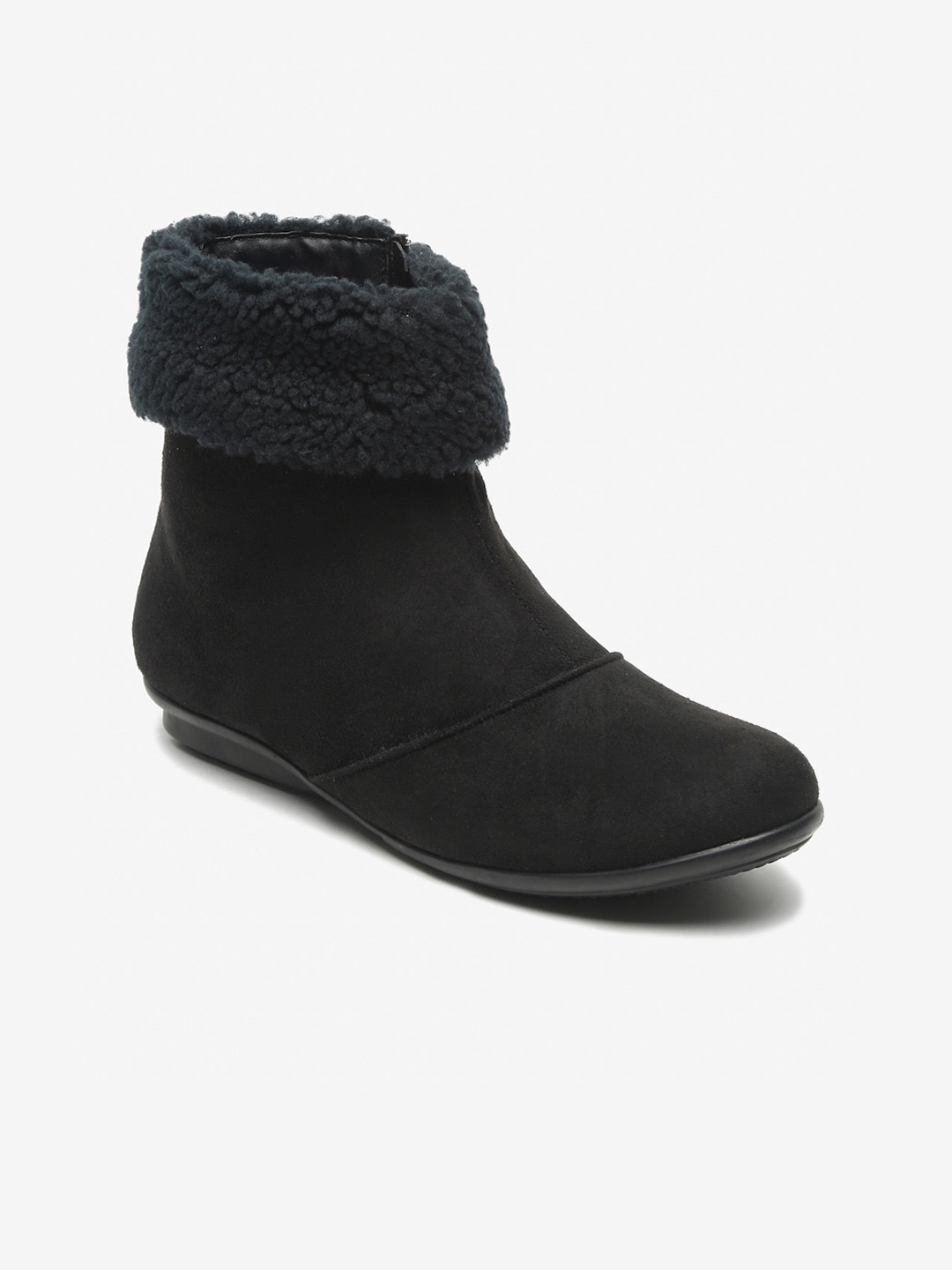 Buy Flat N Heels Women Black Solid Ankle Boots Boots for Women