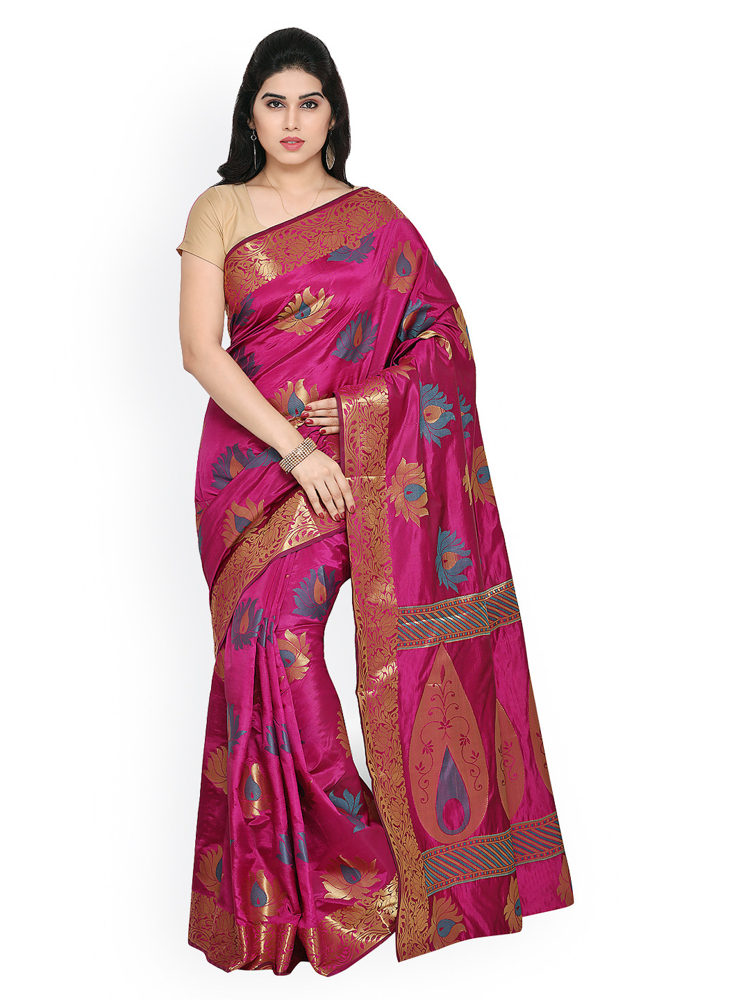 Buy Varkala Silk Sarees Magenta Art Silk Woven Design Banarasi Saree - Sarees for Women 1972144 