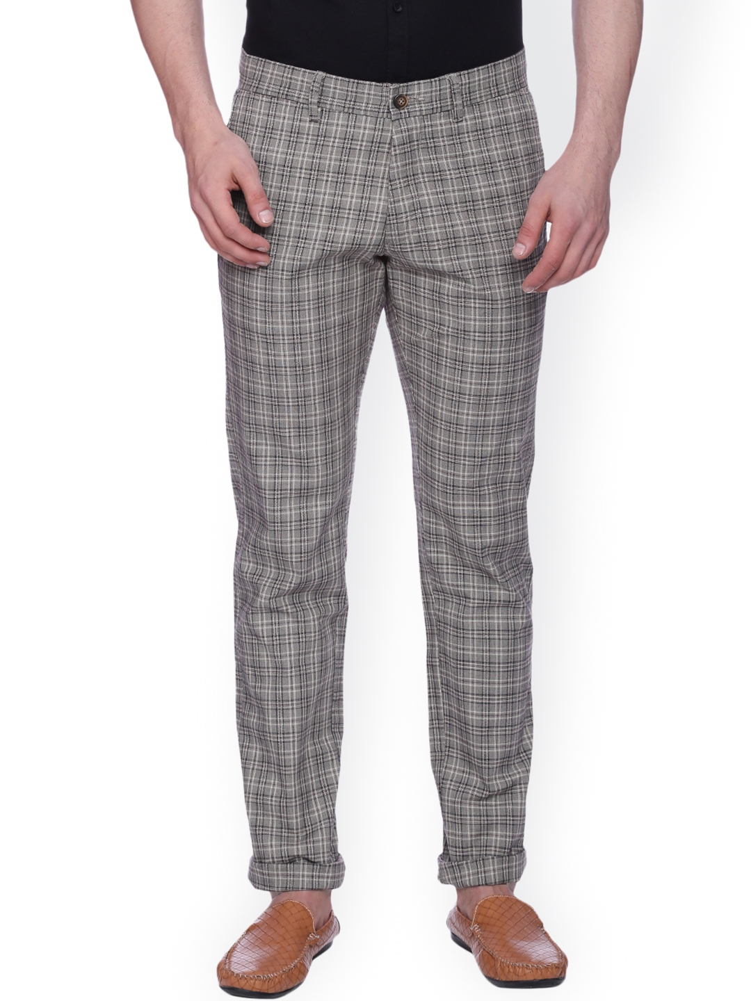 mens checked trousers with side stripe
