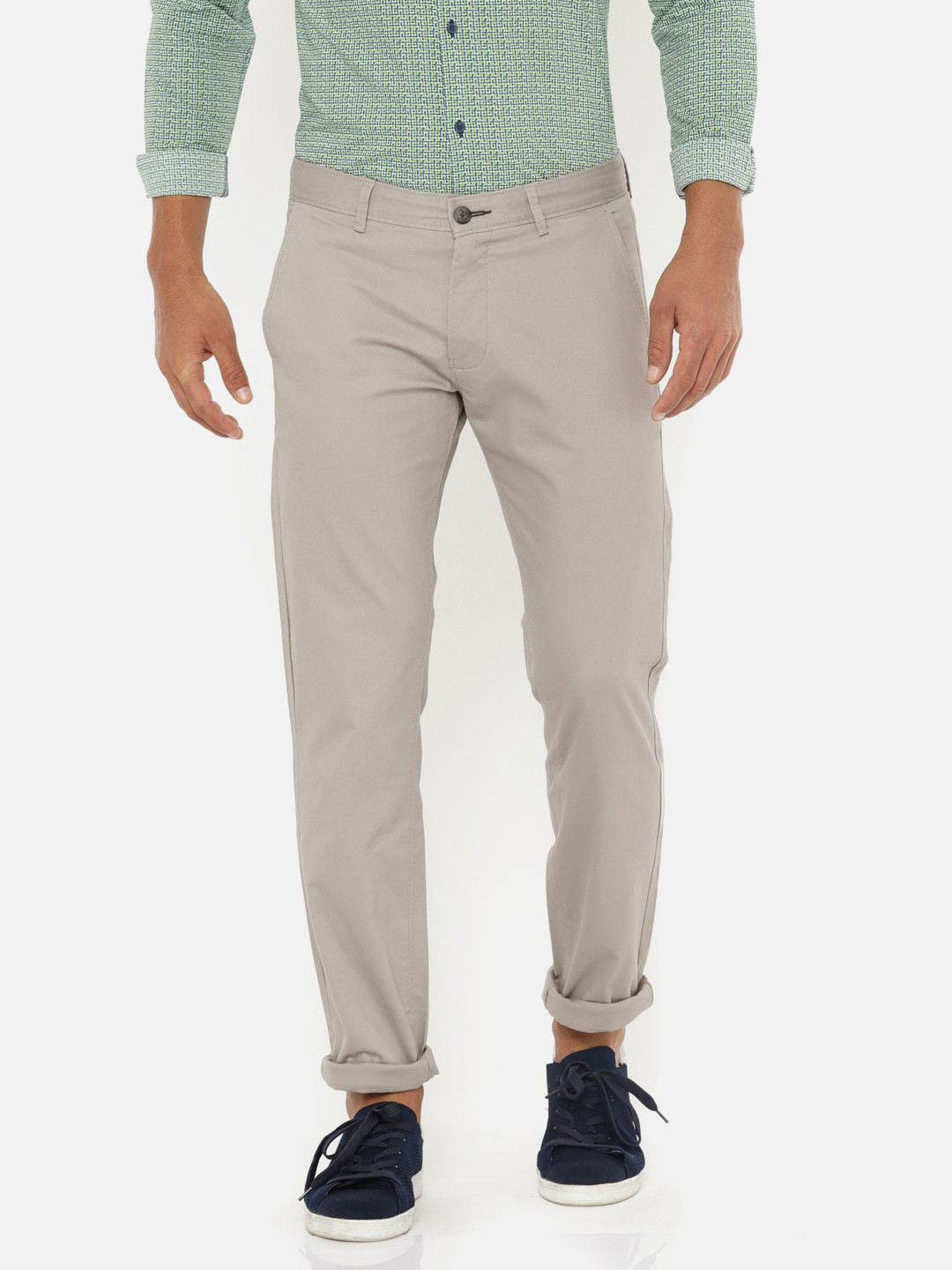 Buy Basics Men Grey Slim Fit Solid Regular Trousers - Trousers for Men ...