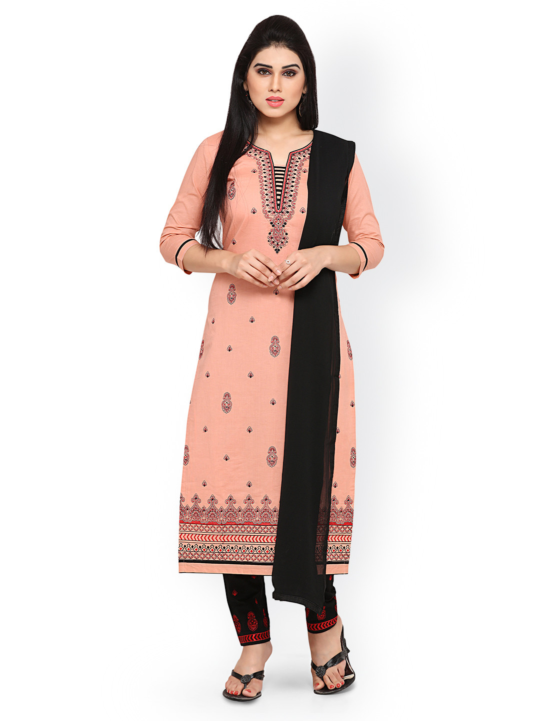 Buy Kvsfab Pink & Black Pure Cotton Unstitched Dress Material Dress