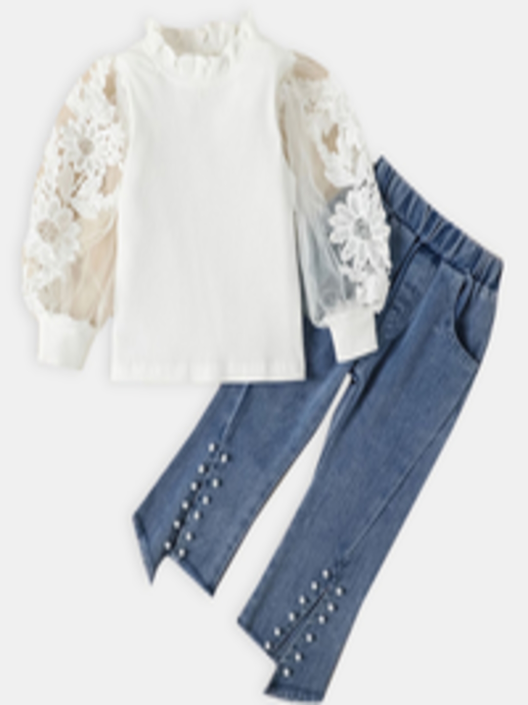 Buy Hopscotch Girls White & Blue Embellished Top With Jeans - Clothing ...