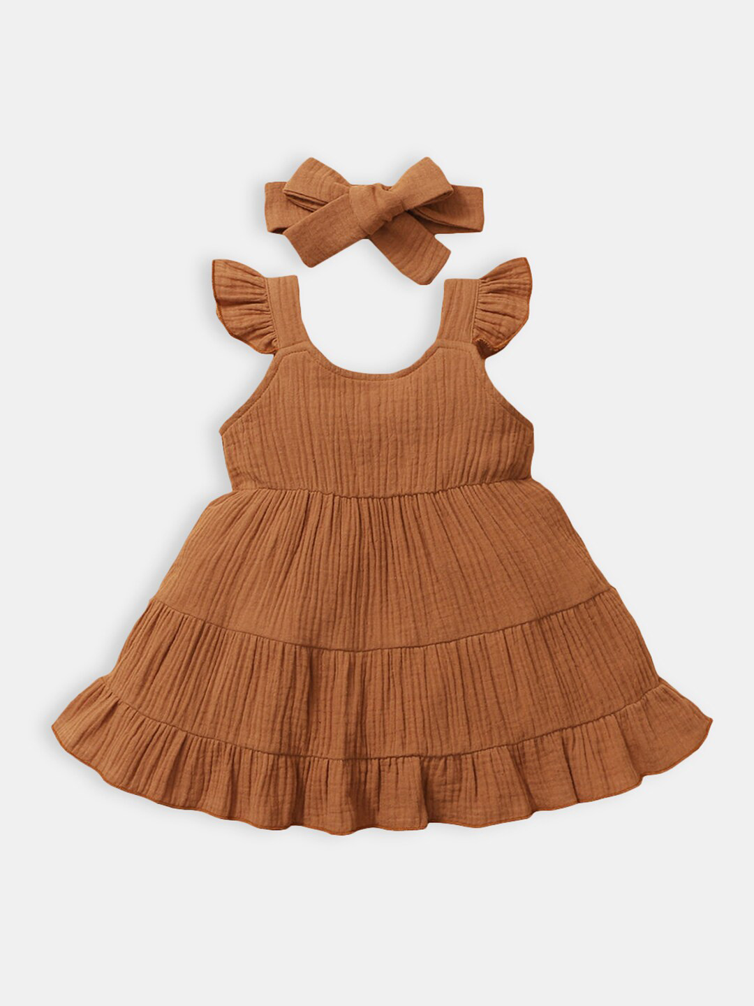 Buy Hopscotch Girls Brown Dress With Headband Dresses for Girls