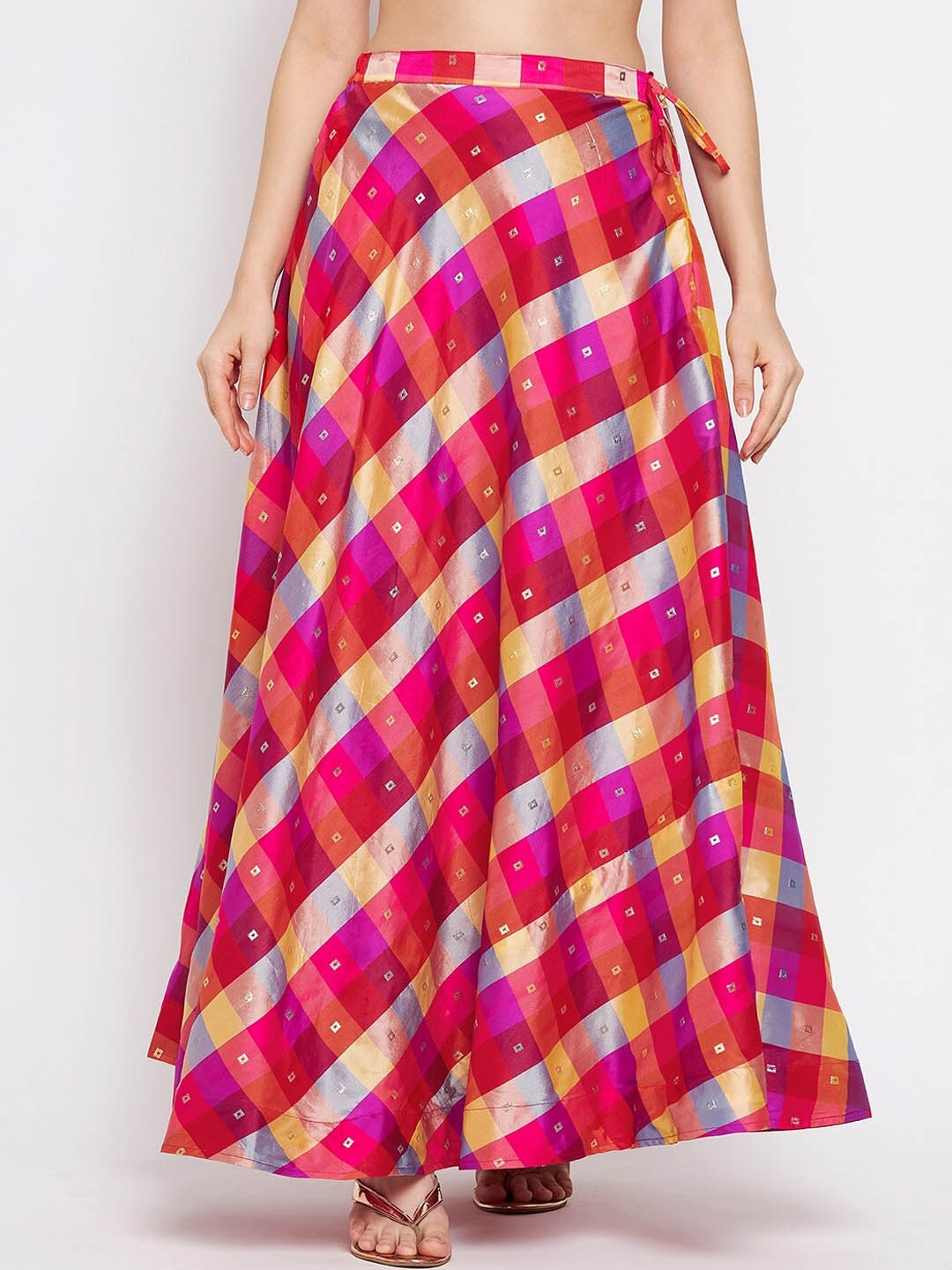 Buy Clora Creation Women Red Checked Maxi Flared Skirt Skirts for