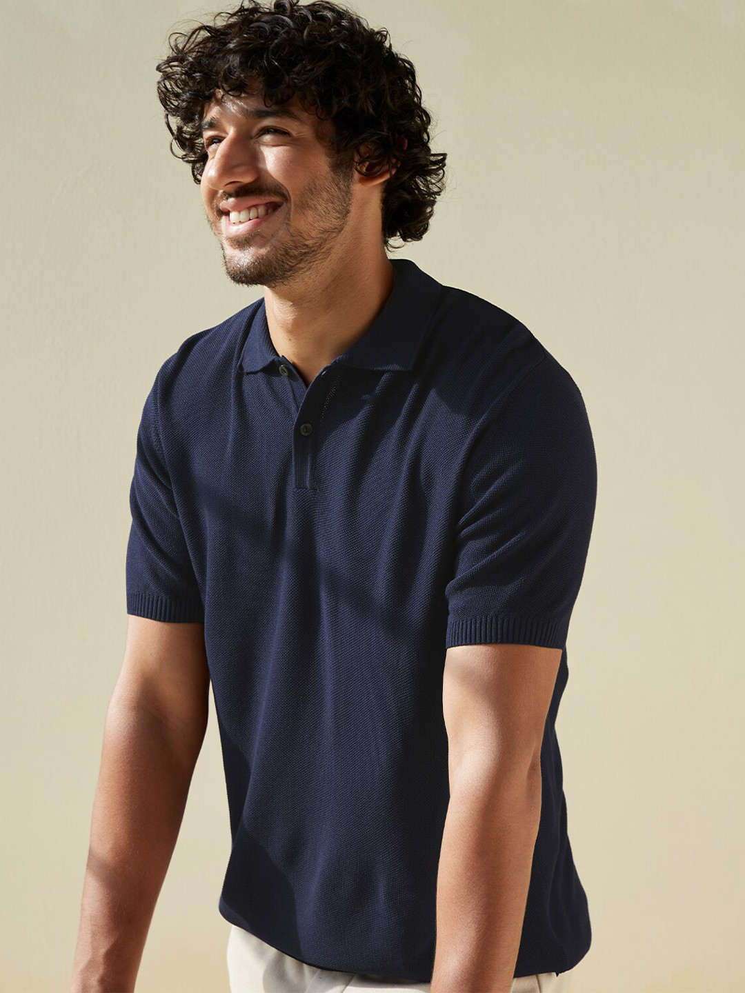 Buy Andamen Men Navy Blue Polo Collar Indigo Slim Fit T Shirt Tshirts