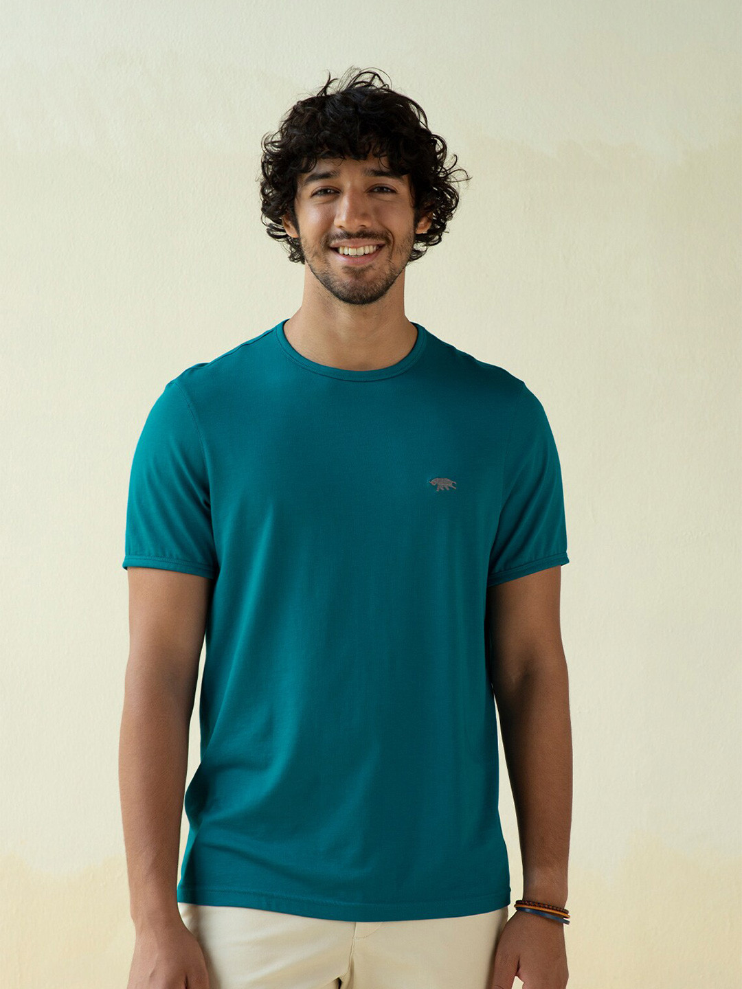 Buy Andamen Men Teal Blue Solid Cotton T Shirt - Tshirts for Men ...