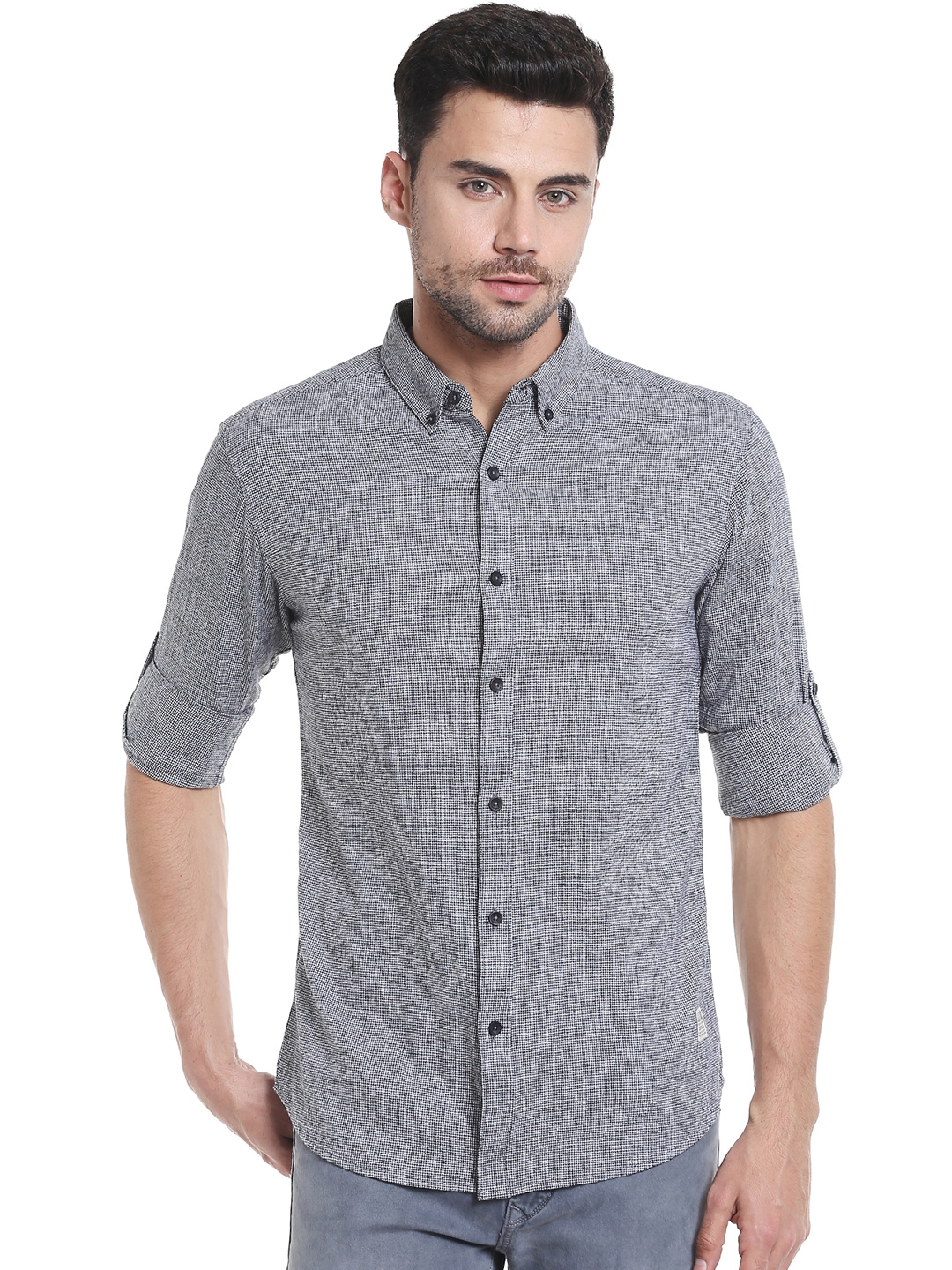 Buy SPYKAR Men Grey Slim Fit Self Design Casual Shirt - Shirts for Men ...