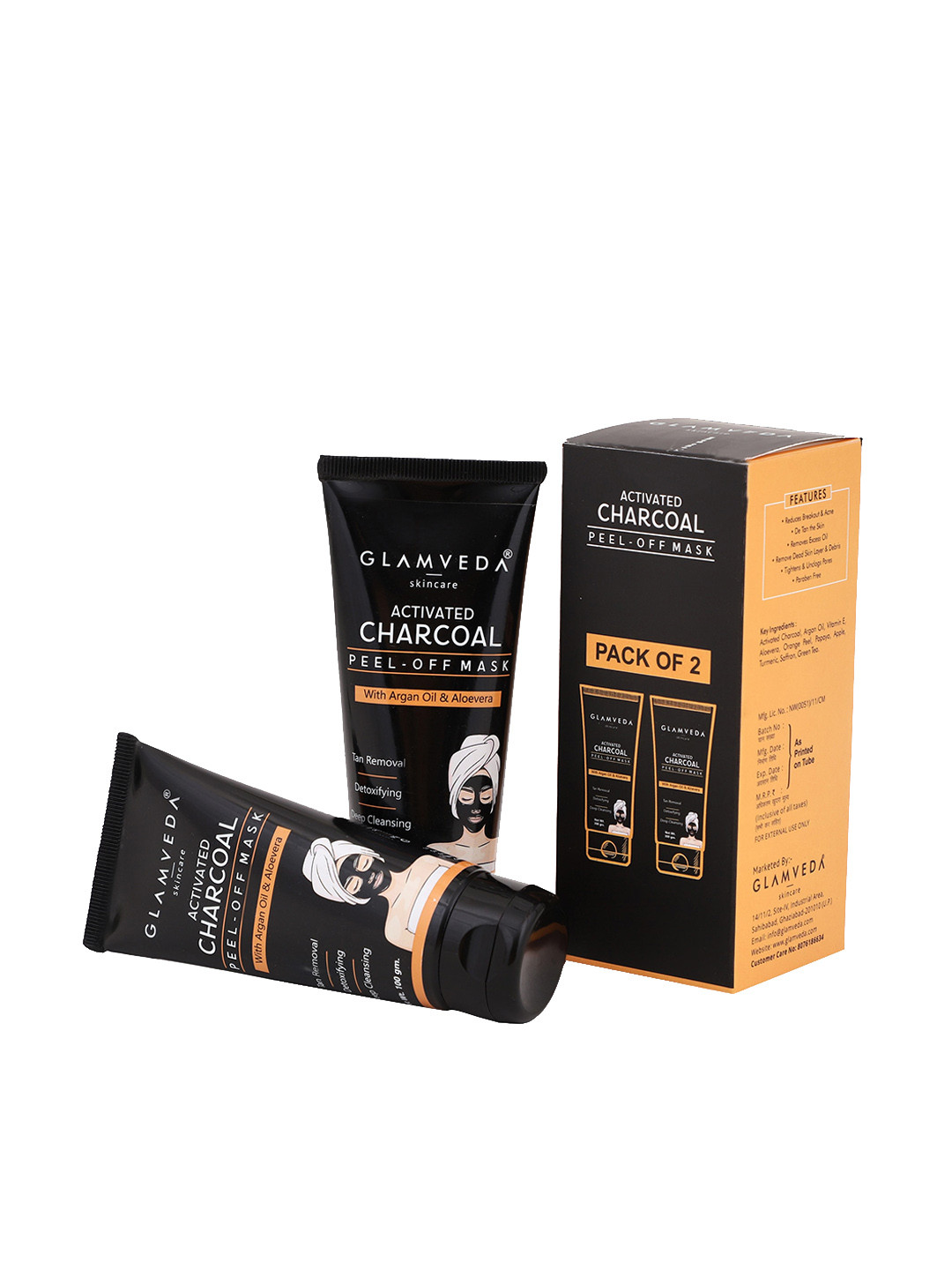 Buy GLAMVEDA Pack Of 2 Black Activated Charcoal Peel Off Mask Mask
