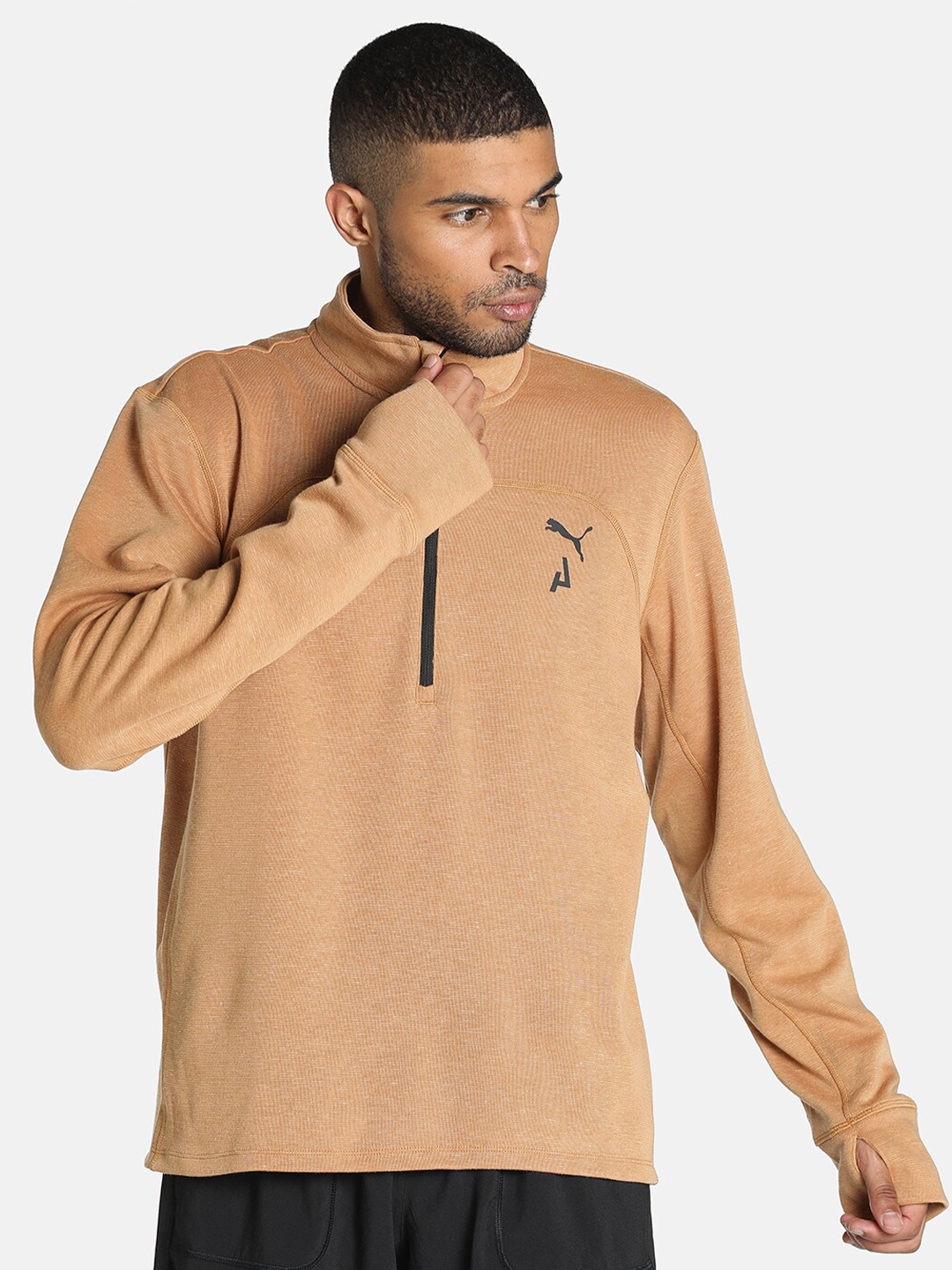 Buy Puma Men Brown Solid Half Zip Running Pullover Sweatshirt ...