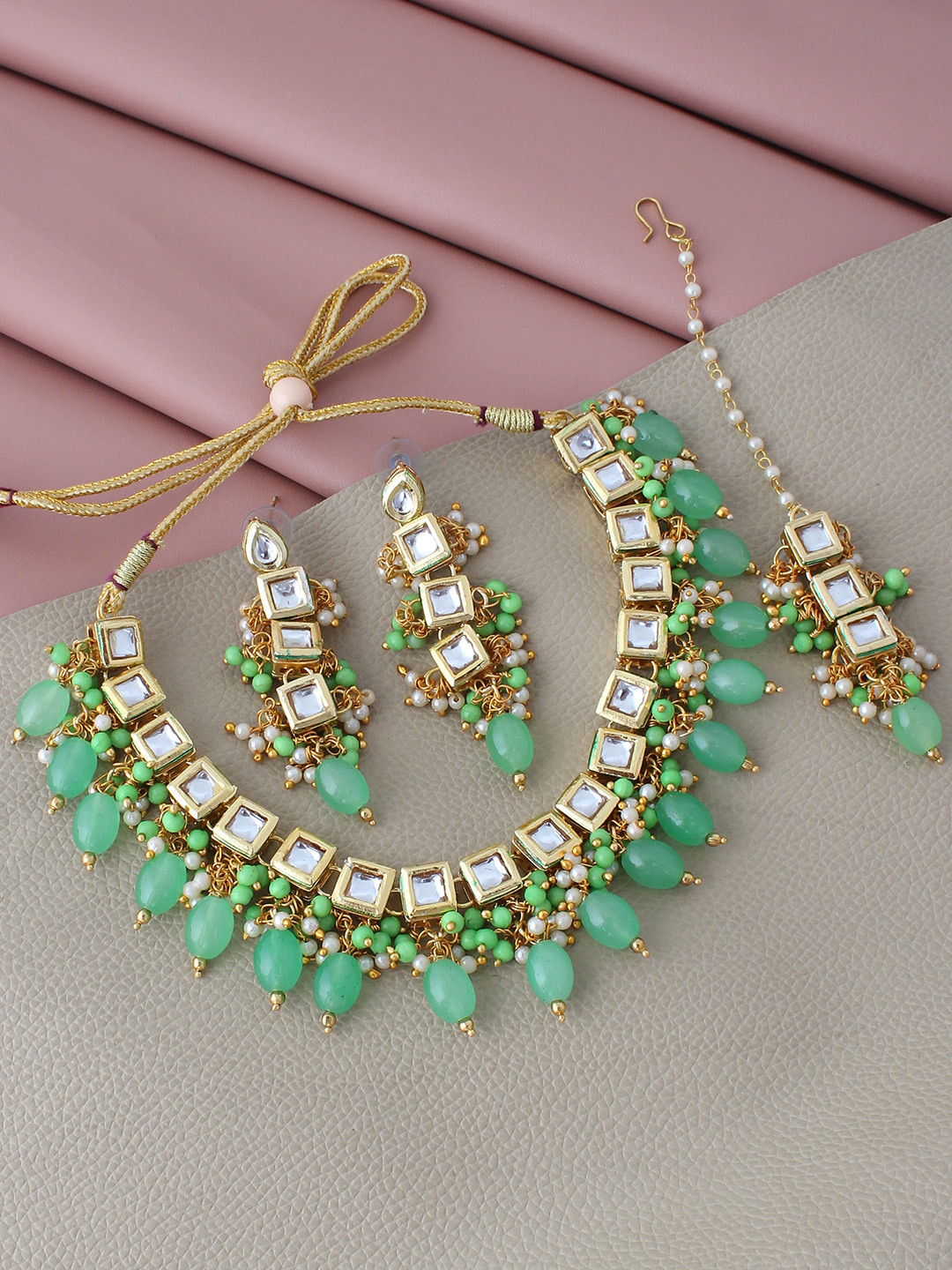 Buy LUCKY JEWELLERY 18K Gold Plated Green Jewellery Set Jewellery Set