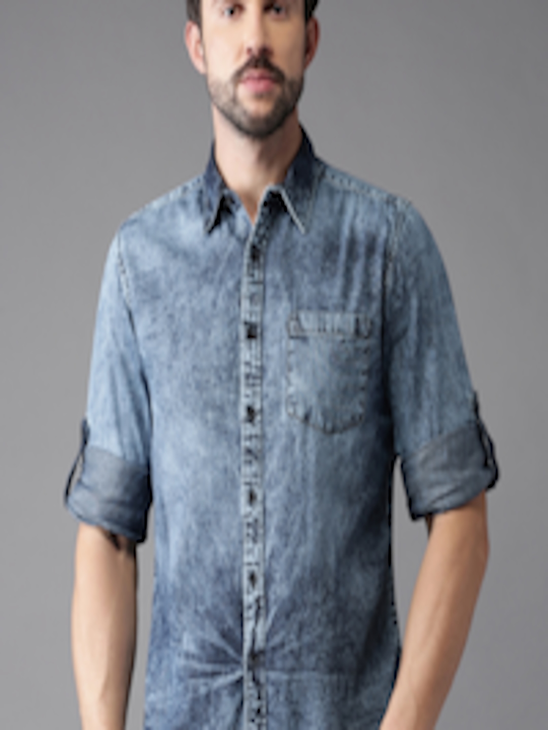 Buy HERE&NOW Men Blue Faded Denim Shirt - Shirts for Men 1974050 | Myntra