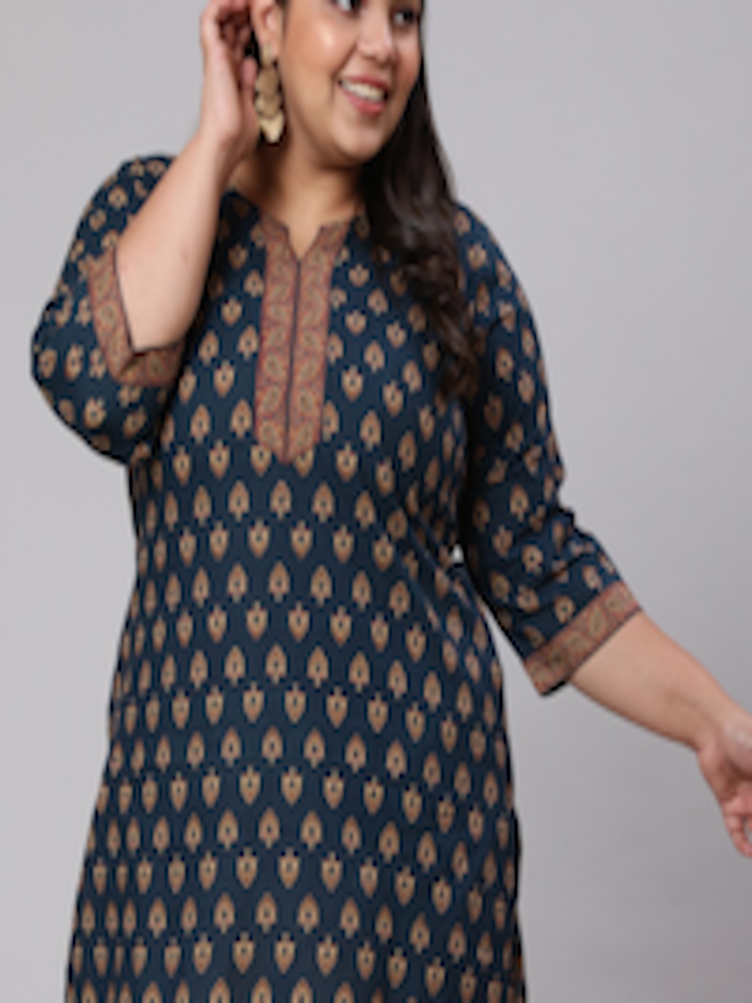 Buy Nayo Navy Blue & Brown Printed Plus Size Cotton Tunic - Tunics for ...