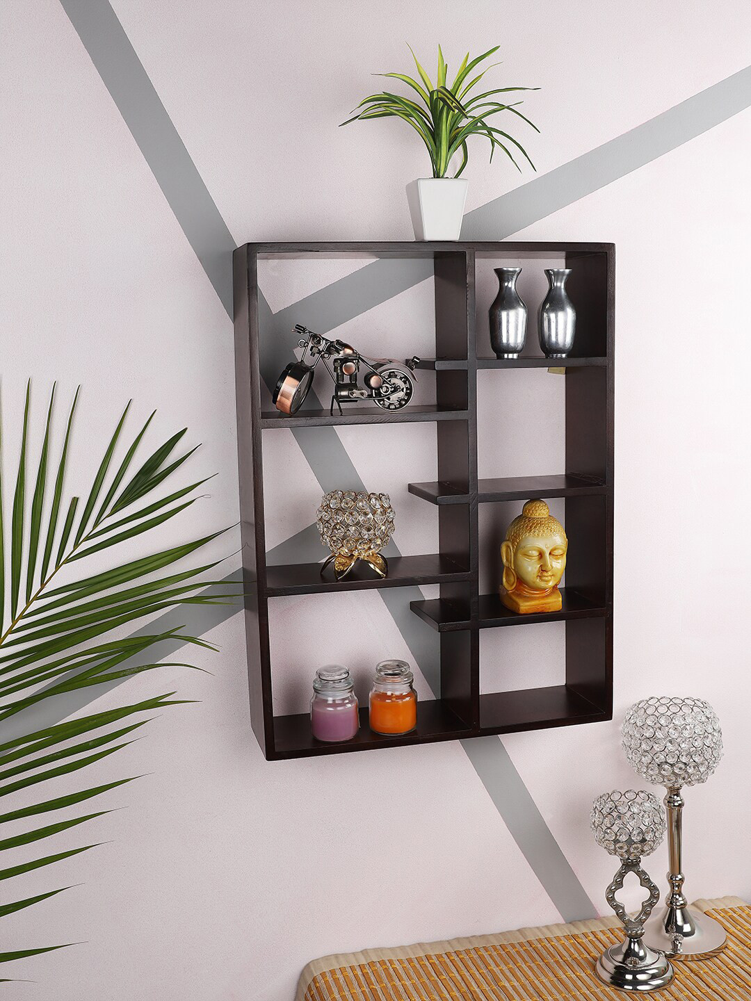 Buy Home Sparkle Brown Solid Seven Partition Compartment Wall Shelf