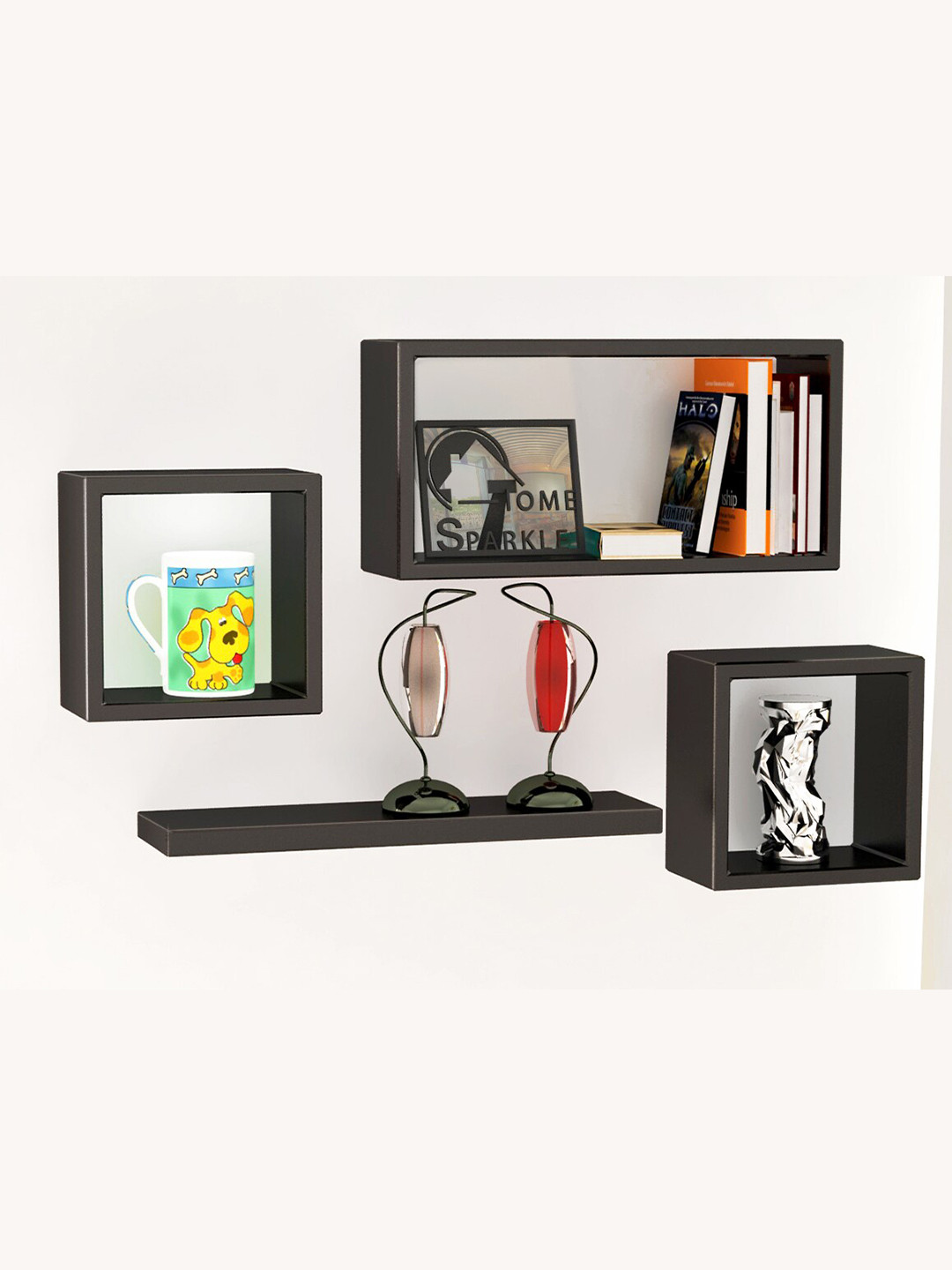 Buy Home Sparkle Set Of 4 Solid Wooden Wall Shelves Wall Shelves for