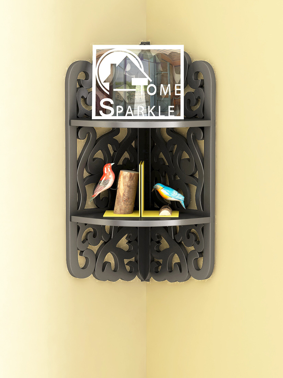 Buy Home Sparkle Black Solid Wooden Corner Shelf With Hidden Brackets Wall Decor for Unisex