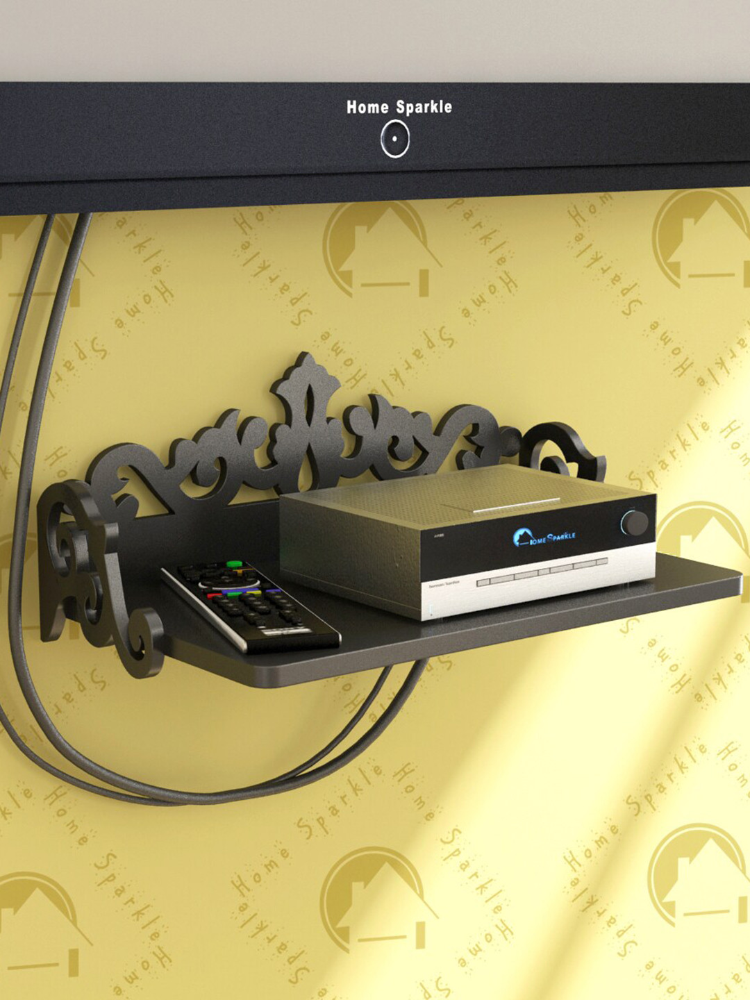 Buy Home Sparkle Black Wall Mount Set Top Box Holder Wall Shelf Wall