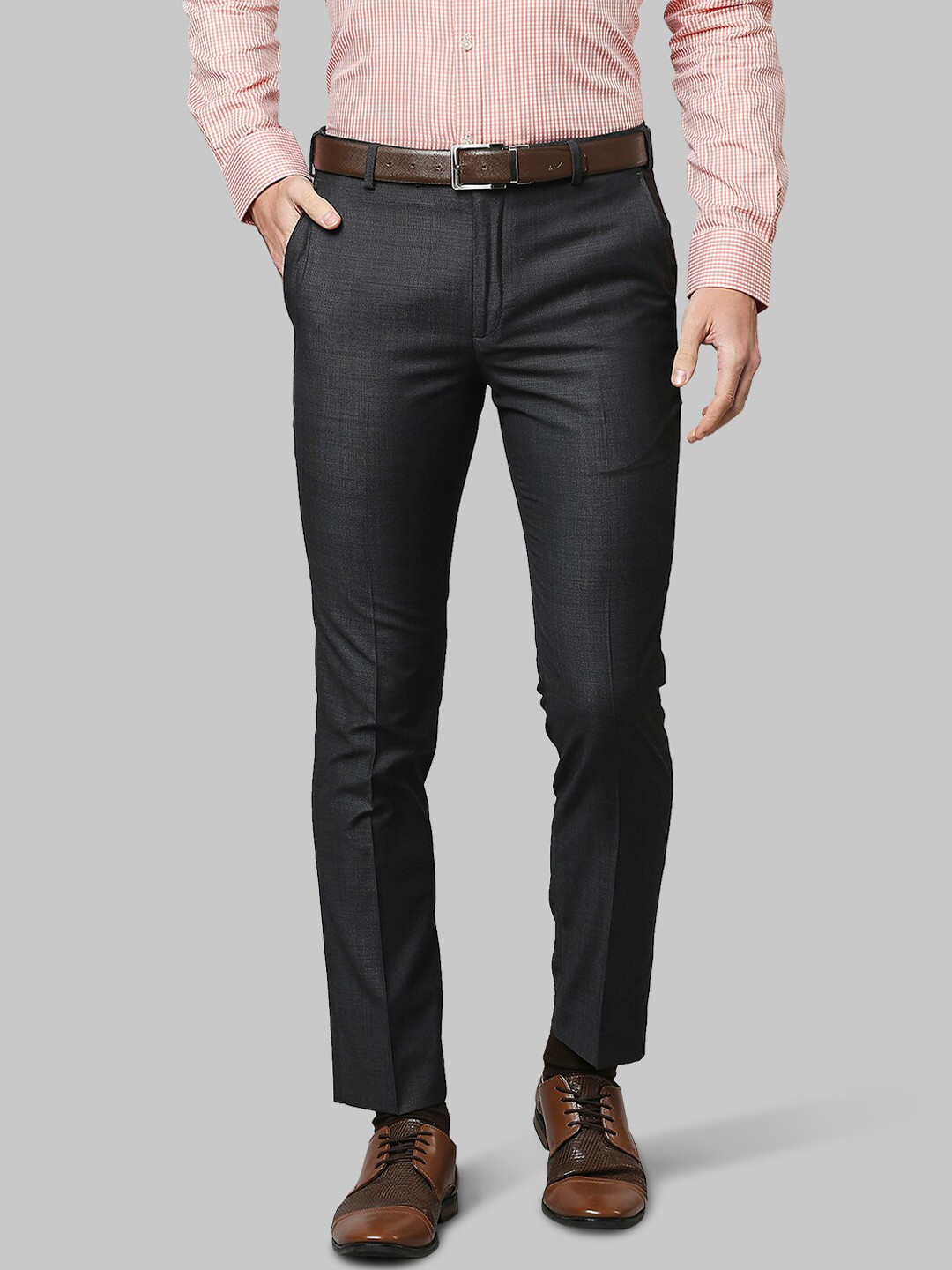 Buy Park Avenue Men Grey Slim Fit Formal Trousers - Trousers for Men ...