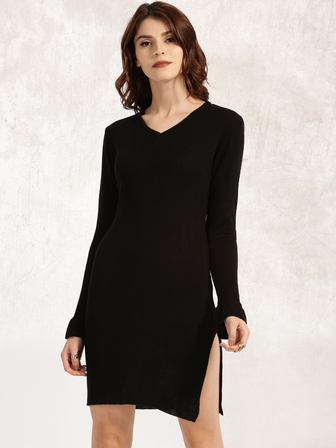 Buy Anouk Women Black Solid Woolen Bodycon Dress - Dresses for Women ...