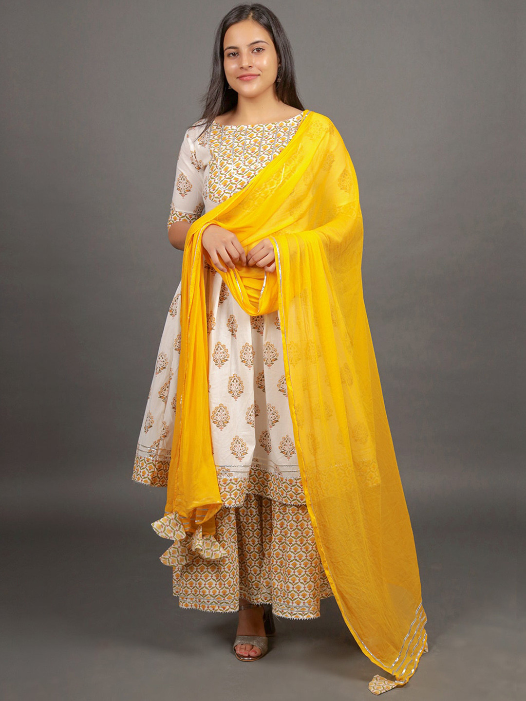 Buy BUTA BUTI Women Yellow Ethnic Motifs Printed Empire Gotta Patti