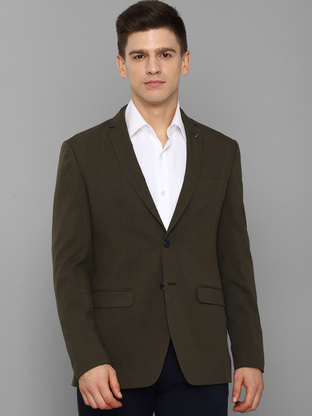 Men's Olive Slim-Fit Single-Breasted Casual Blazer