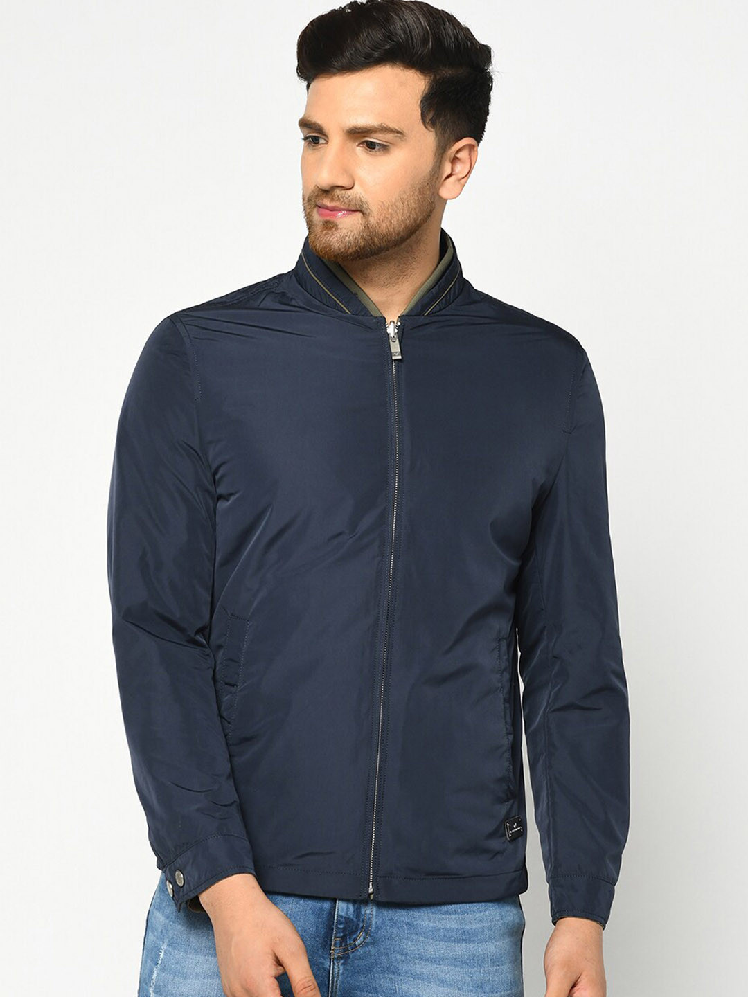 Buy Blackberrys Men Navy Blue Solid Bomber Jacket Jackets for Men